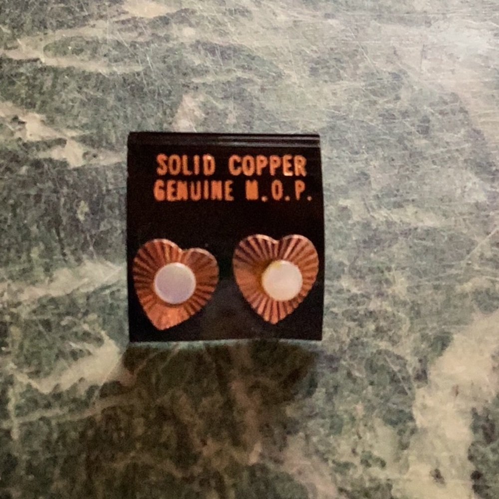 Earrings Hearts Solid Copper Mother of Pearl pierced
